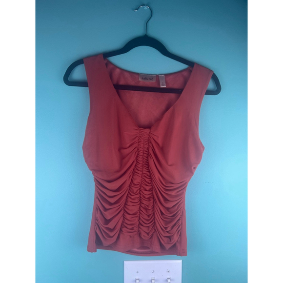 Willow-root Tops - Women's Willow-root Rust Ruched V-Neck Tank Top S